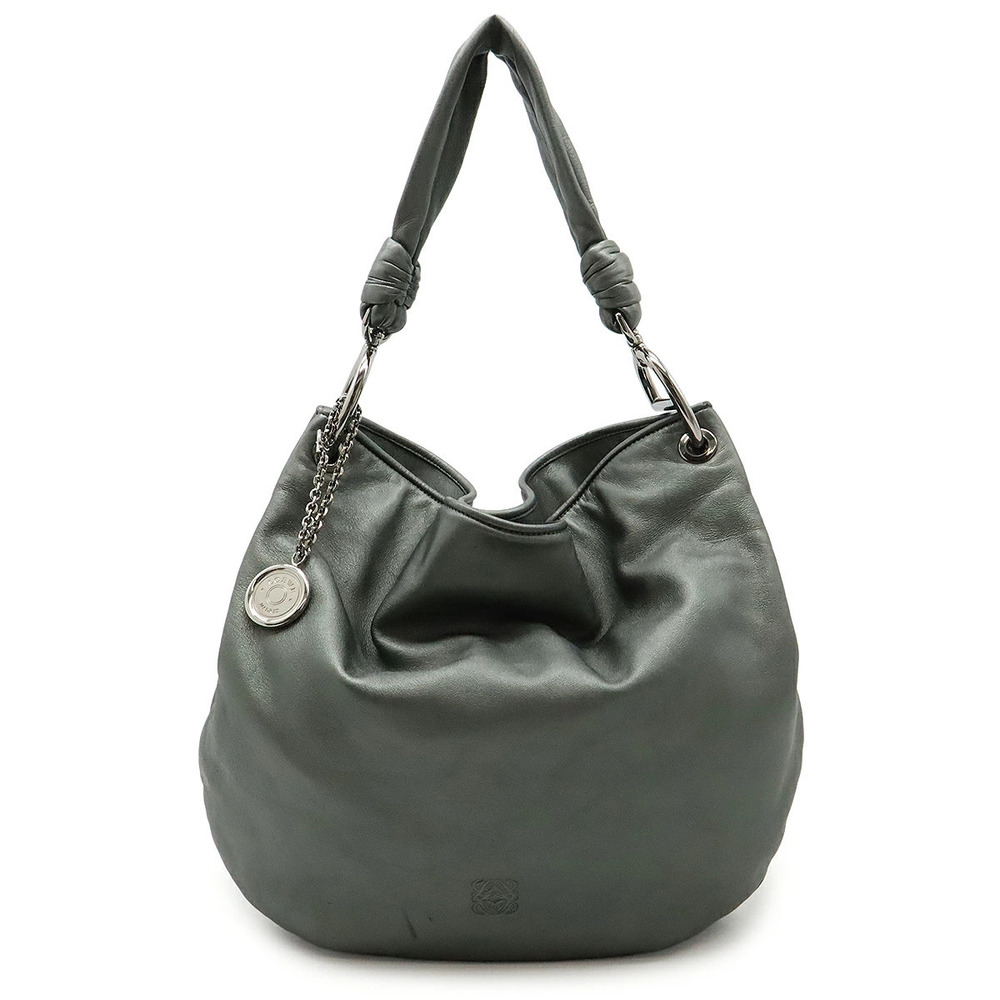 Loewe Anagram Shoulder Bag Hobo Tote Leather Metallic Gray
